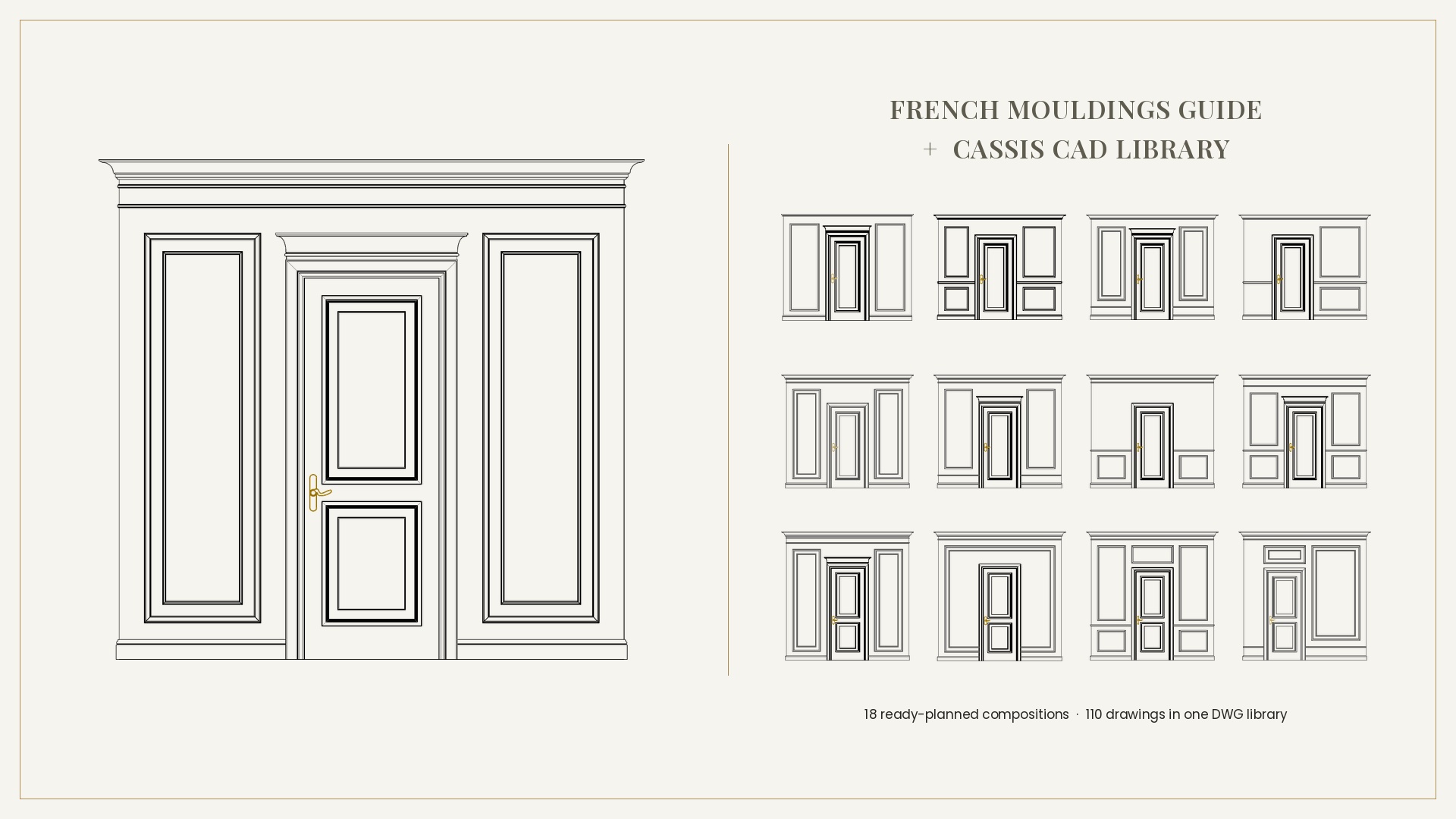 French Mouldings Guide and CASSIS CAD Library — 18 compositions, 110 DWG drawings